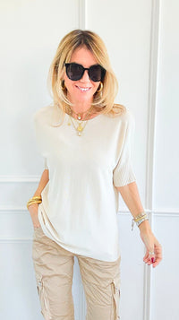 Day To Night Italian Top- Oyster-110 Short Sleeve Tops-Aute-Coastal Bloom Boutique, find the trendiest versions of the popular styles and looks Located in Indialantic, FL
