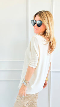 Day To Night Italian Top- Oyster-110 Short Sleeve Tops-Aute-Coastal Bloom Boutique, find the trendiest versions of the popular styles and looks Located in Indialantic, FL