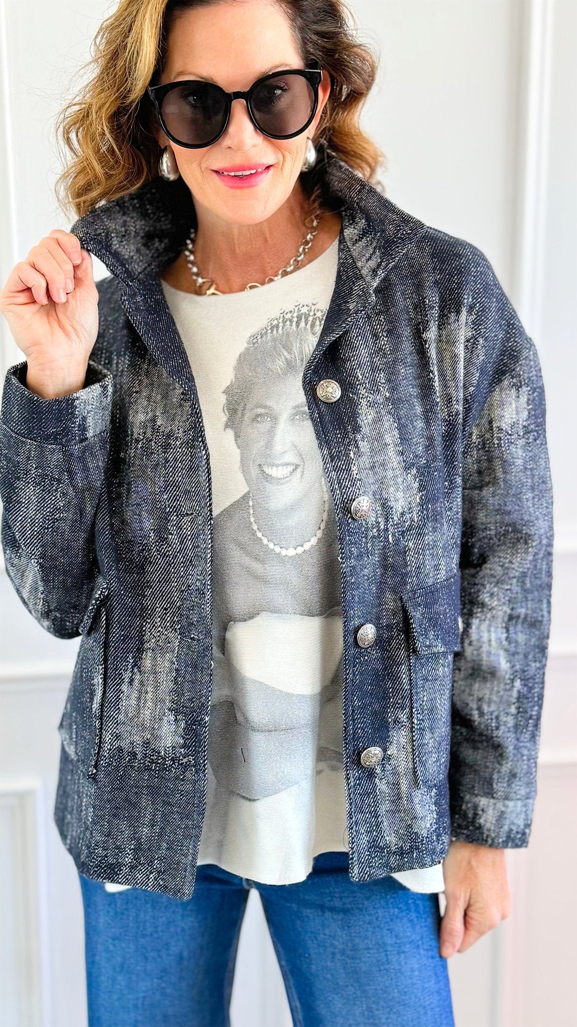 Denim Fade Italian Jacket-160 Jackets-V SKY-Coastal Bloom Boutique, find the trendiest versions of the popular styles and looks Located in Indialantic, FL