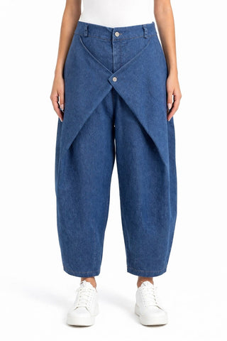 Denim Structure Button Front Italian Pant-  Medium