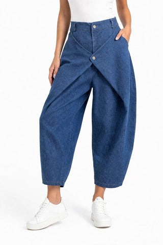 Denim Structure Button Front Italian Pant-  Medium