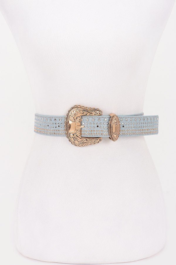 Denim Stud Western Buckle Belt-260 Other Accessories-H&D-Coastal Bloom Boutique, find the trendiest versions of the popular styles and looks Located in Indialantic, FL