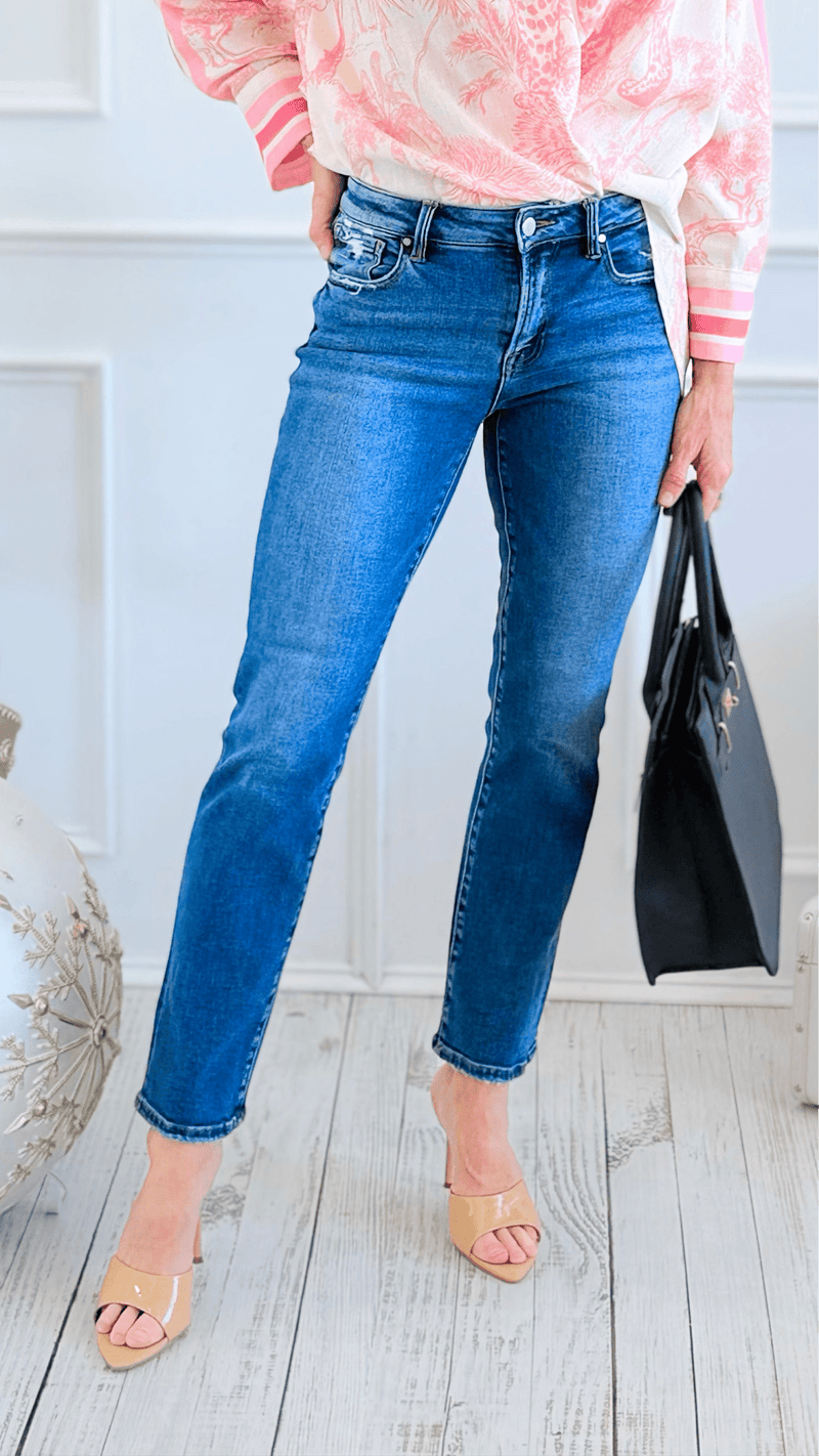 Destructed Edge Straight Leg Ankle Jean-100 Pants-Risen-Coastal Bloom Boutique, find the trendiest versions of the popular styles and looks Located in Indialantic, FL