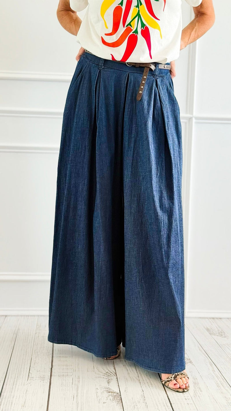 Diva Flare Leg Chambray Italian Pants-100 Pants-V SKY-Coastal Bloom Boutique, find the trendiest versions of the popular styles and looks Located in Indialantic, FL