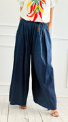 Diva Flare Leg Chambray Italian Pants-100 Pants-V SKY-Coastal Bloom Boutique, find the trendiest versions of the popular styles and looks Located in Indialantic, FL