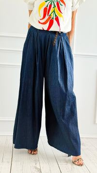 Diva Flare Leg Chambray Italian Pants-100 Pants-V SKY-Coastal Bloom Boutique, find the trendiest versions of the popular styles and looks Located in Indialantic, FL