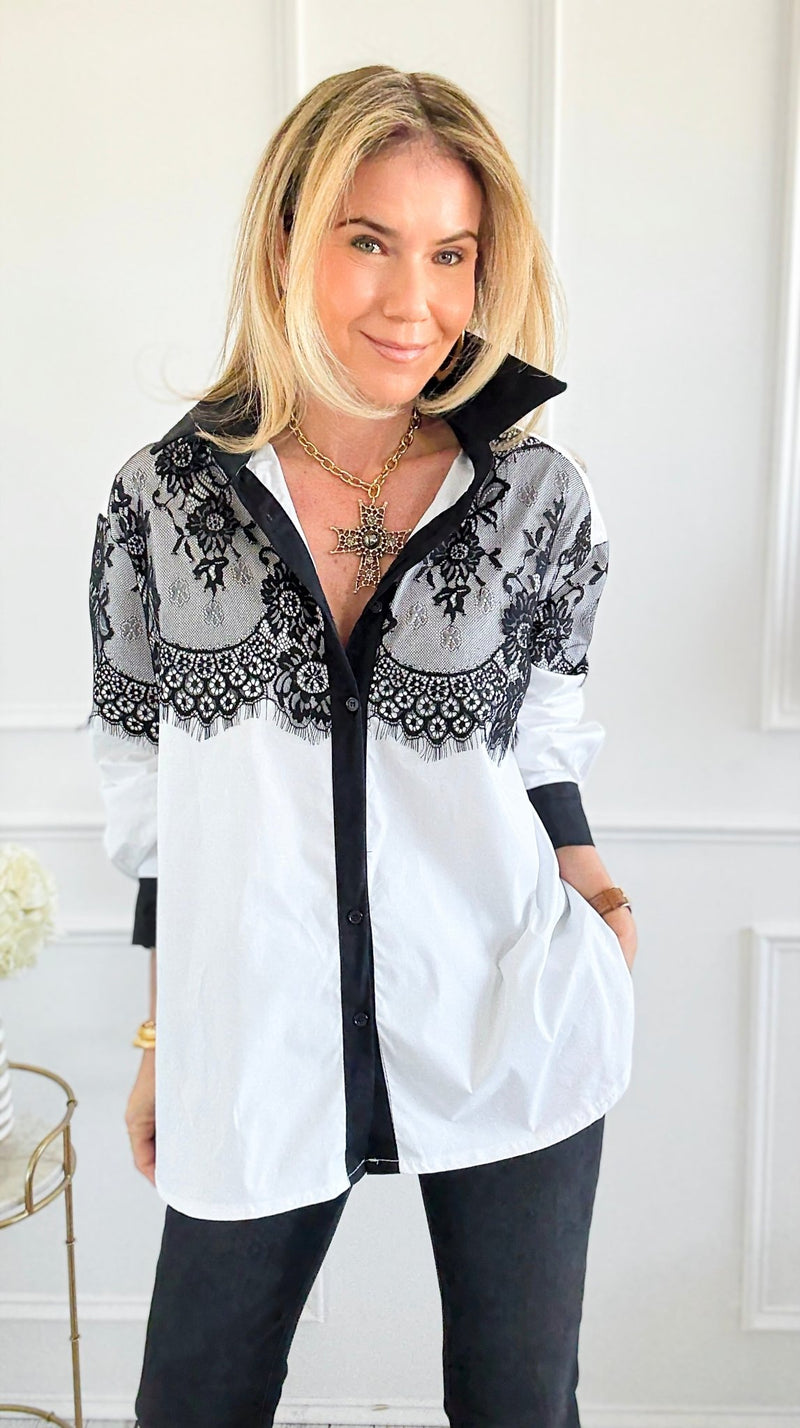 Divine Detail Italian Button- Down Top-110 Long Sleeve Tops-TATTOO Z-Coastal Bloom Boutique, find the trendiest versions of the popular styles and looks Located in Indialantic, FL
