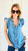 Double Ruffle Sleeveless Denim Blouse - Denim Blue-100 Sleeveless Tops-NoaBoa-Coastal Bloom Boutique, find the trendiest versions of the popular styles and looks Located in Indialantic, FL