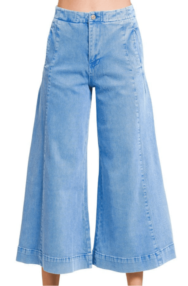 Downtown Drama Cropped Gaucho - Ocean Blue-190 Denim-Zenana-Coastal Bloom Boutique, find the trendiest versions of the popular styles and looks Located in Indialantic, FL