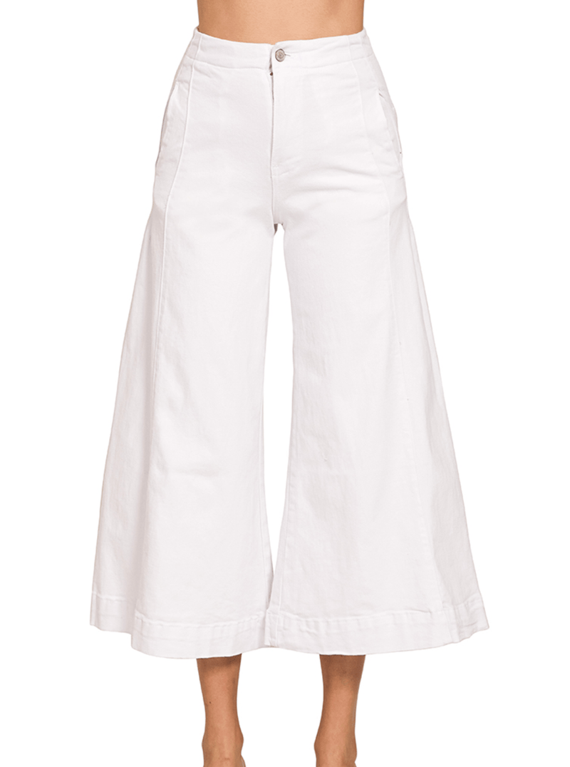 Downtown Drama Cropped Gaucho - White-190 Denim-Zenana-Coastal Bloom Boutique, find the trendiest versions of the popular styles and looks Located in Indialantic, FL