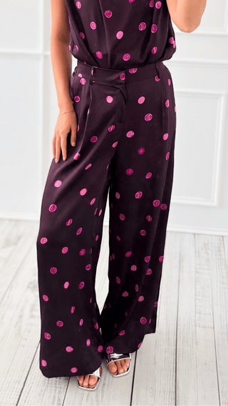 Draped Polka Dot Pant - Plum