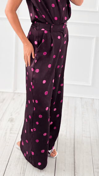Draped Polka Dot Pant - Plum