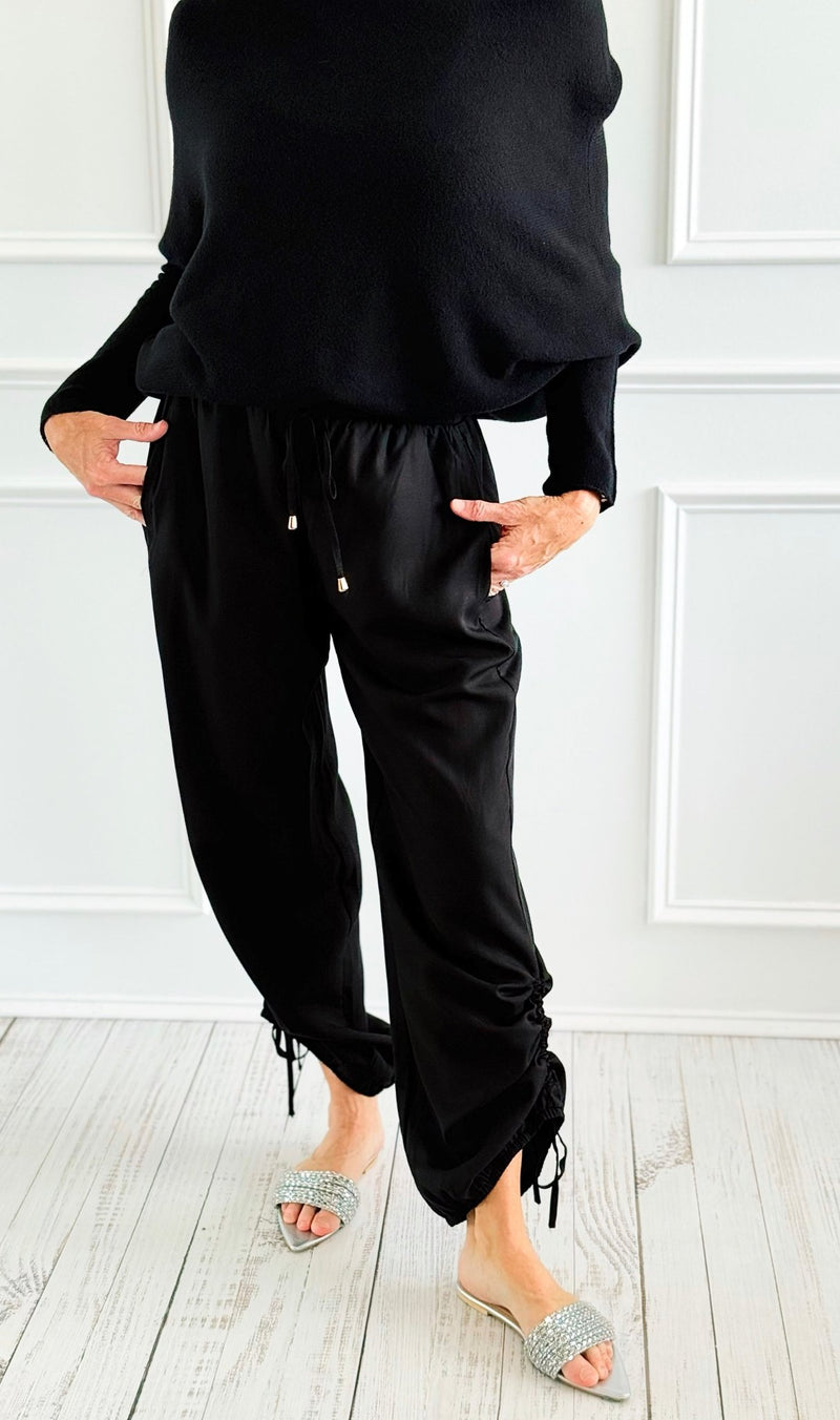 Drapey Twill Adjustable Scrunch Joggers - Black-170 Bottoms-Allie Rose-Coastal Bloom Boutique, find the trendiest versions of the popular styles and looks Located in Indialantic, FL