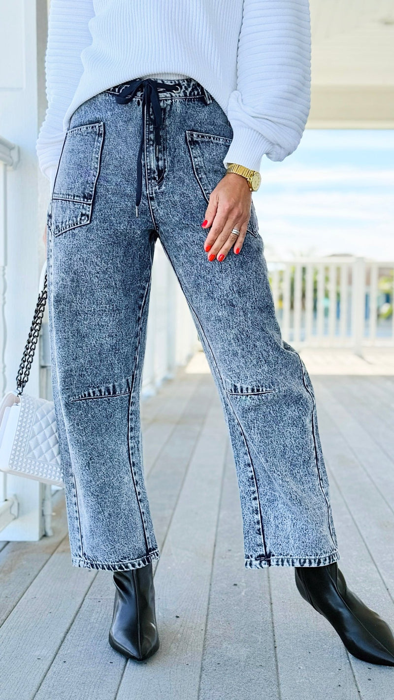 Dreamscape Drawstring Wide Leg Pants-190 Denim-LovLov-Coastal Bloom Boutique, find the trendiest versions of the popular styles and looks Located in Indialantic, FL