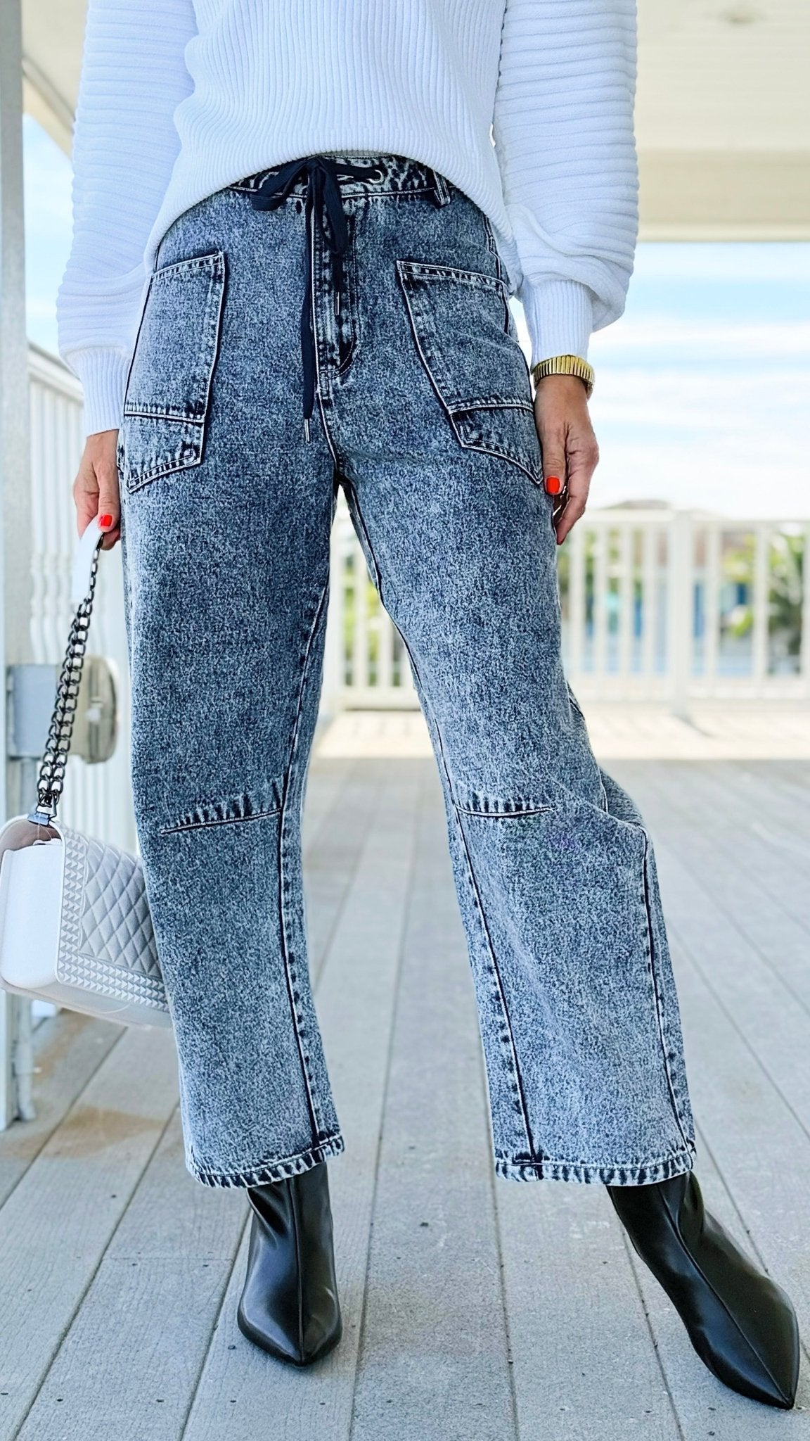 Dreamscape Drawstring Wide Leg Pants-190 Denim-LovLov-Coastal Bloom Boutique, find the trendiest versions of the popular styles and looks Located in Indialantic, FL
