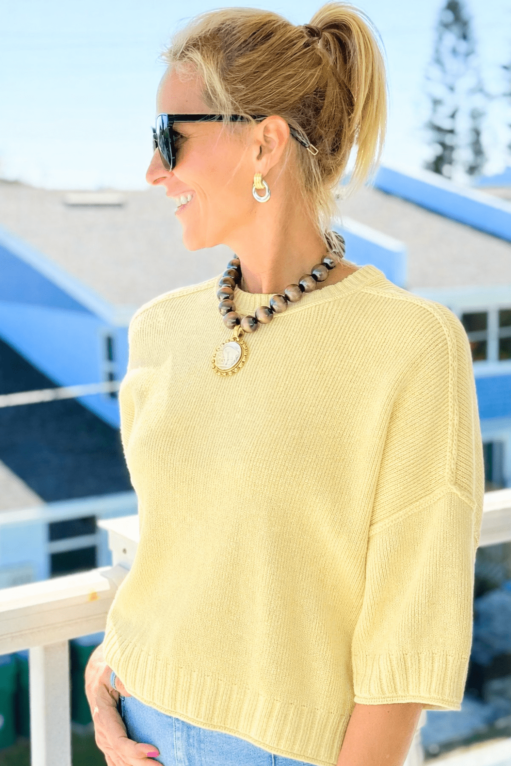 Drop Sleeve Essential Knit Sweater -  Butter Yellow