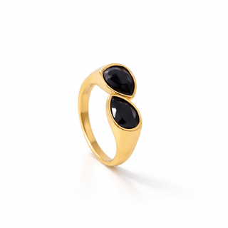 Dual Pear Adjustable Ring  - Black