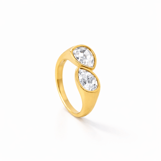 Dual Pear Adjustable Ring  - Clear