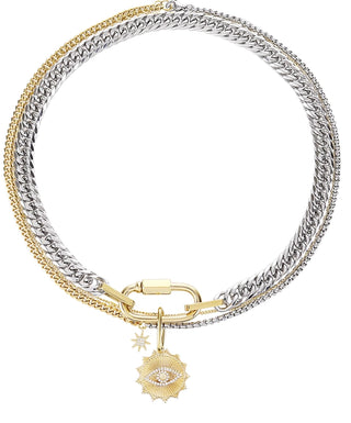 Pre Order - Evil Eye Two Tone Double Layered Necklace-230 Jewelry-HoopLa-Coastal Bloom Boutique, find the trendiest versions of the popular styles and looks Located in Indialantic, FL