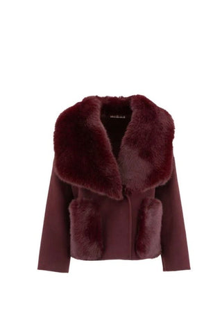 Luxe Layer Italian Fur Collar Jacket - Burgundy
