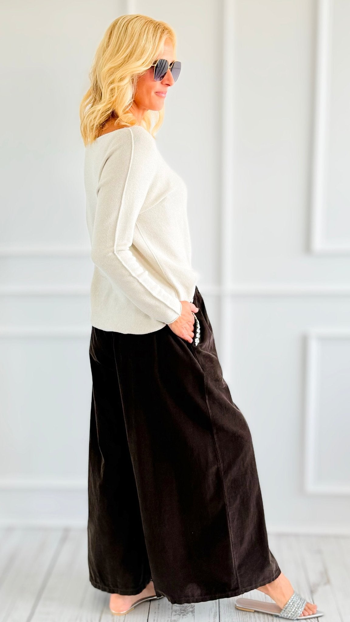 Ease Embellished Corduroy Italian Relaxed Pant- Brown-100 Pants-TATTOO Z-Coastal Bloom Boutique, find the trendiest versions of the popular styles and looks Located in Indialantic, FL