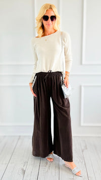 Ease Embellished Corduroy Italian Relaxed Pant- Brown-100 Pants-TATTOO Z-Coastal Bloom Boutique, find the trendiest versions of the popular styles and looks Located in Indialantic, FL