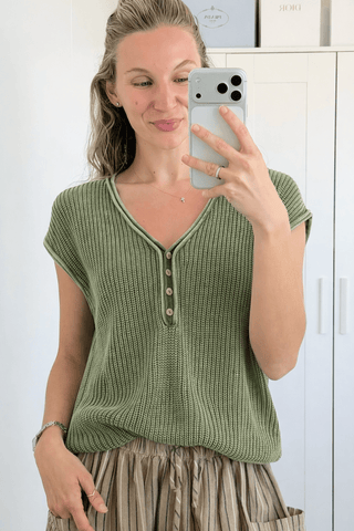 Ease Everyday Comfort Knit Top - Light Olive