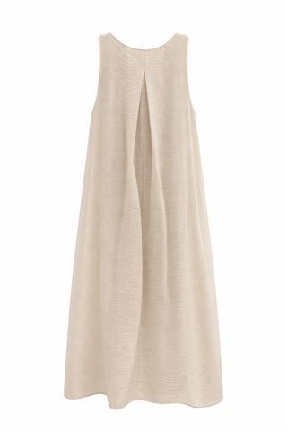 Ease Pleated Flow Italian Sleeveless Dress- Beige
