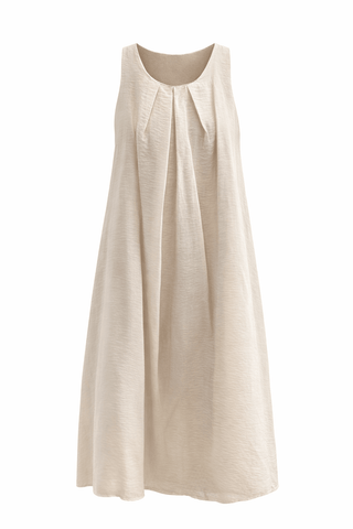 Ease Pleated Flow Italian Sleeveless Dress- Beige