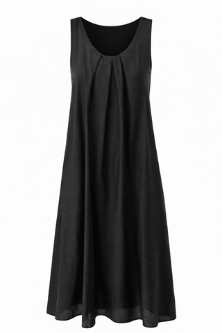 Ease Pleated Flow Italian Sleeveless Dress- Black