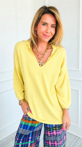 Easy Living Max Collared Italian Knit Top- Yellow