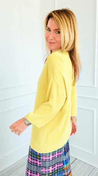 Easy Living Max Collared Italian Knit Top- Yellow