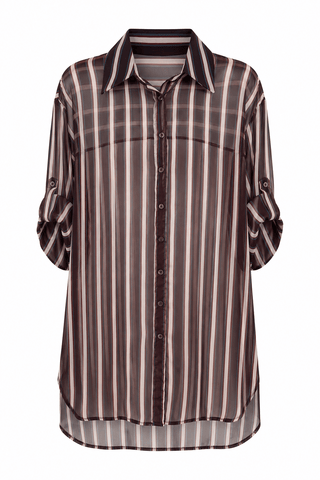 Easy Sheer Stripe Italian Button Down- Brown