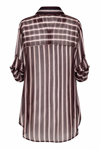 Easy Sheer Stripe Italian Button Down- Brown
