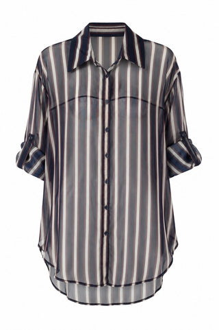 Easy Sheer Stripe Italian Button Down- Navy