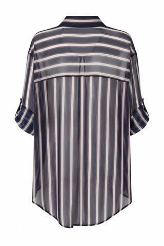 Easy Sheer Stripe Italian Button Down- Navy