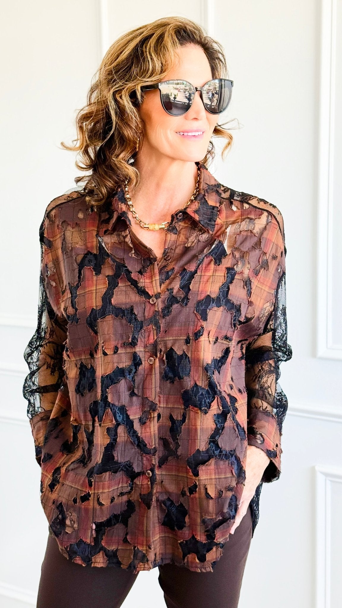 Edge Of Lace Italian Button Top-110 Long Sleeve Tops-TATTOO Z-Coastal Bloom Boutique, find the trendiest versions of the popular styles and looks Located in Indialantic, FL