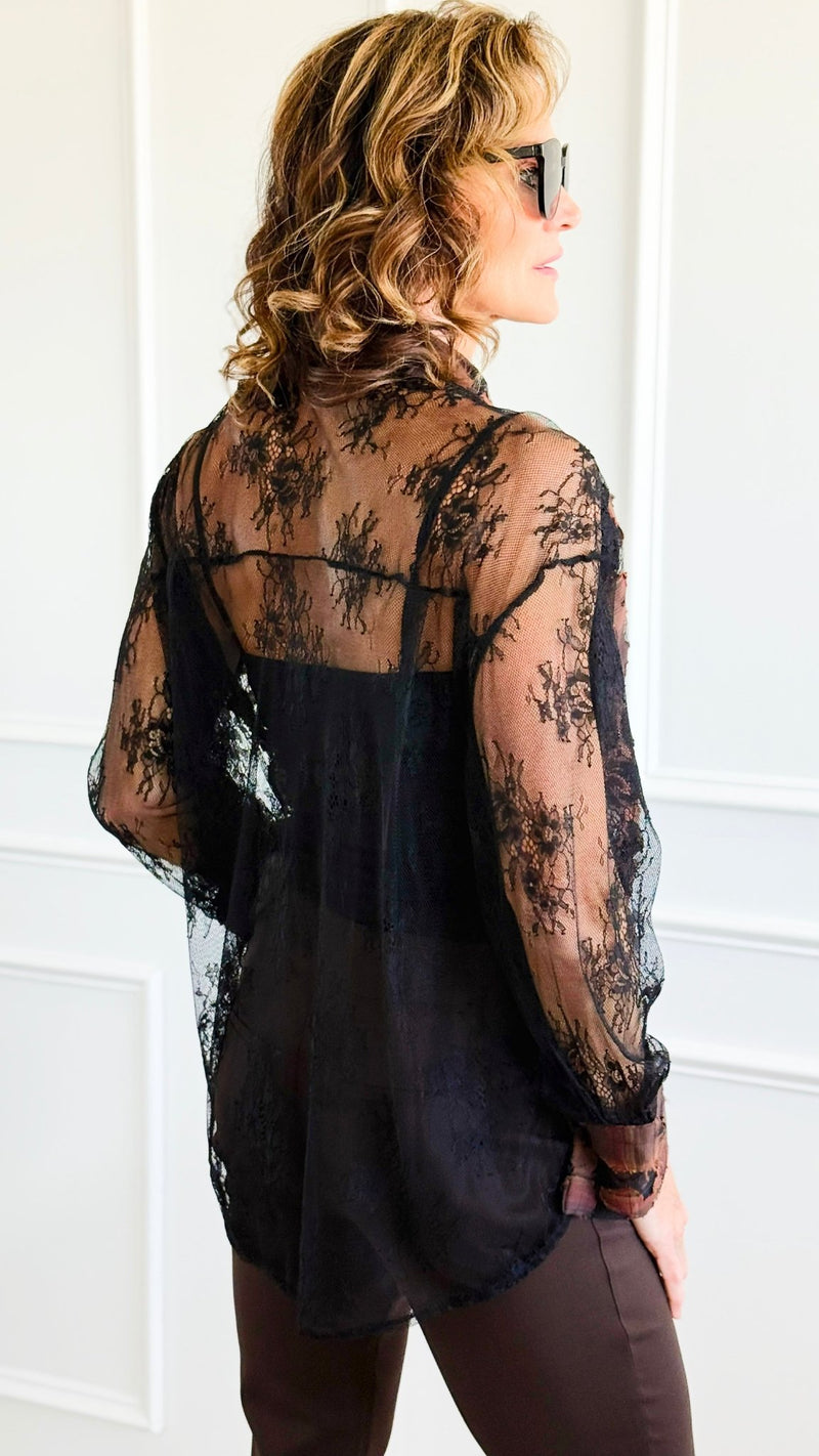 Edge Of Lace Italian Button Top-110 Long Sleeve Tops-TATTOO Z-Coastal Bloom Boutique, find the trendiest versions of the popular styles and looks Located in Indialantic, FL