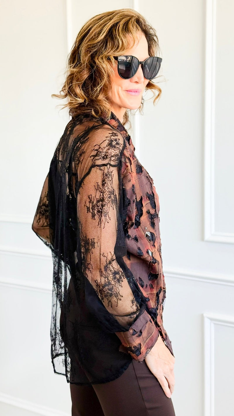 Edge Of Lace Italian Button Top-110 Long Sleeve Tops-TATTOO Z-Coastal Bloom Boutique, find the trendiest versions of the popular styles and looks Located in Indialantic, FL