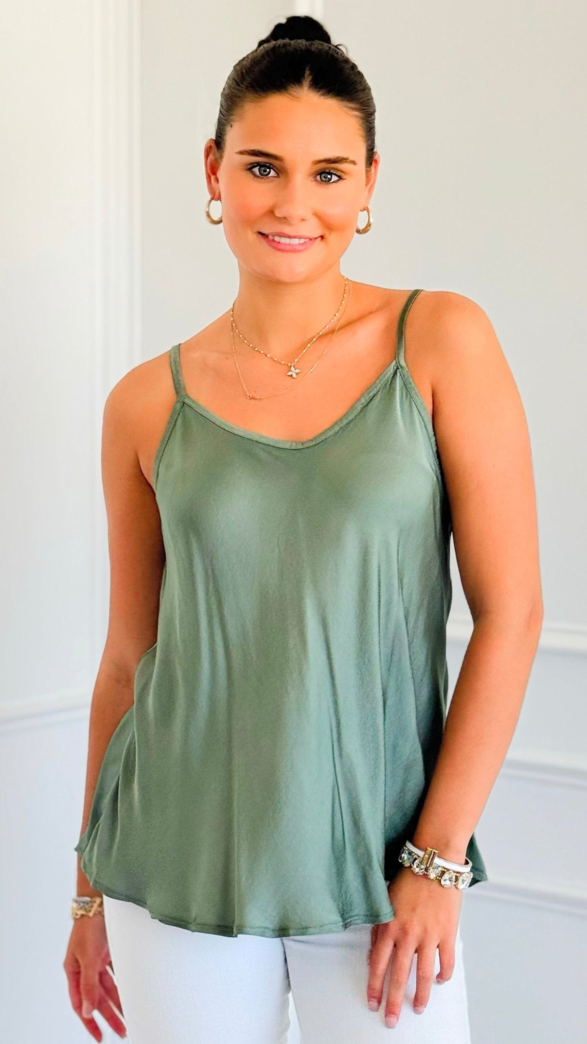 Effortless Glow Sleeveless Italian Top- Olive-100 Sleeveless Tops-JOY & LOVE-Coastal Bloom Boutique, find the trendiest versions of the popular styles and looks Located in Indialantic, FL