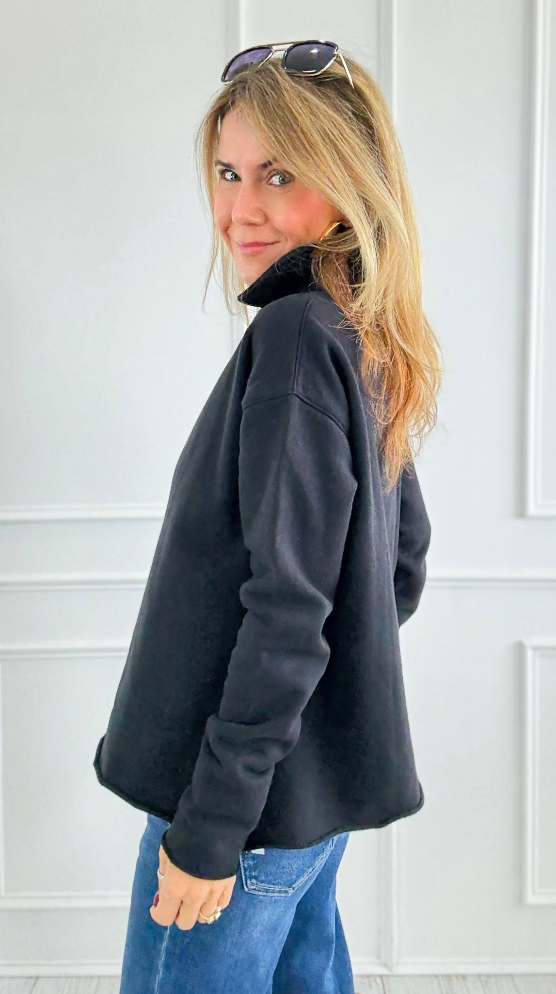 Eileen Cozy Lounge Collar Pullover Top - Black-110 Long Sleeve Tops-MONO B-Coastal Bloom Boutique, find the trendiest versions of the popular styles and looks Located in Indialantic, FL