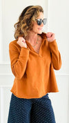 Eileen Cozy Lounge Collar Pullover Top - Burnt Amber-110 Long Sleeve Tops-MONO B-Coastal Bloom Boutique, find the trendiest versions of the popular styles and looks Located in Indialantic, FL