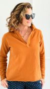 Eileen Cozy Lounge Collar Pullover Top - Burnt Amber-110 Long Sleeve Tops-MONO B-Coastal Bloom Boutique, find the trendiest versions of the popular styles and looks Located in Indialantic, FL