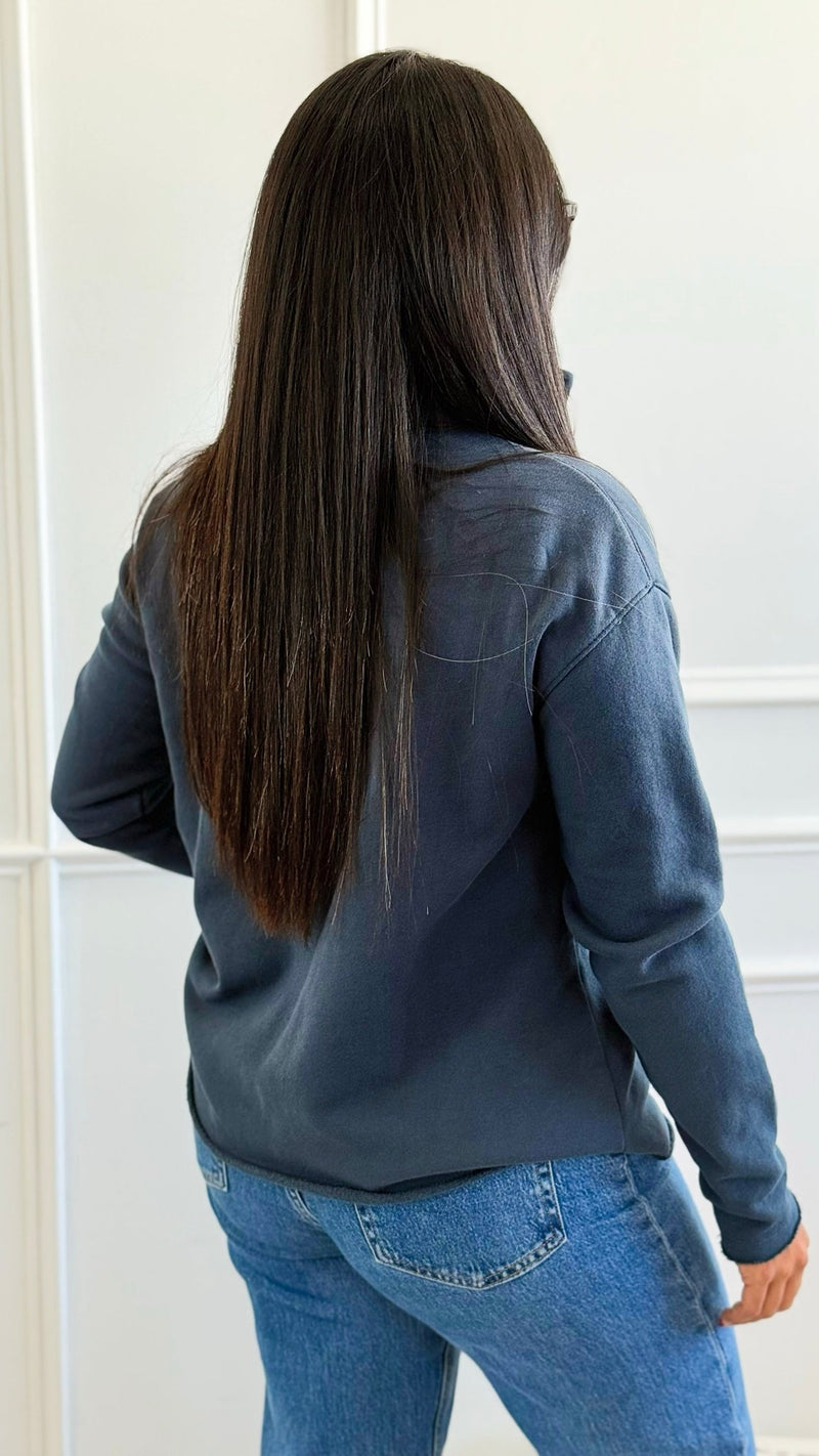 Eileen Cozy Lounge Collar Pullover Top - Midnight Navy-110 Long Sleeve Tops-MONO B-Coastal Bloom Boutique, find the trendiest versions of the popular styles and looks Located in Indialantic, FL