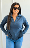 Eileen Cozy Lounge Collar Pullover Top - Midnight Navy-110 Long Sleeve Tops-MONO B-Coastal Bloom Boutique, find the trendiest versions of the popular styles and looks Located in Indialantic, FL