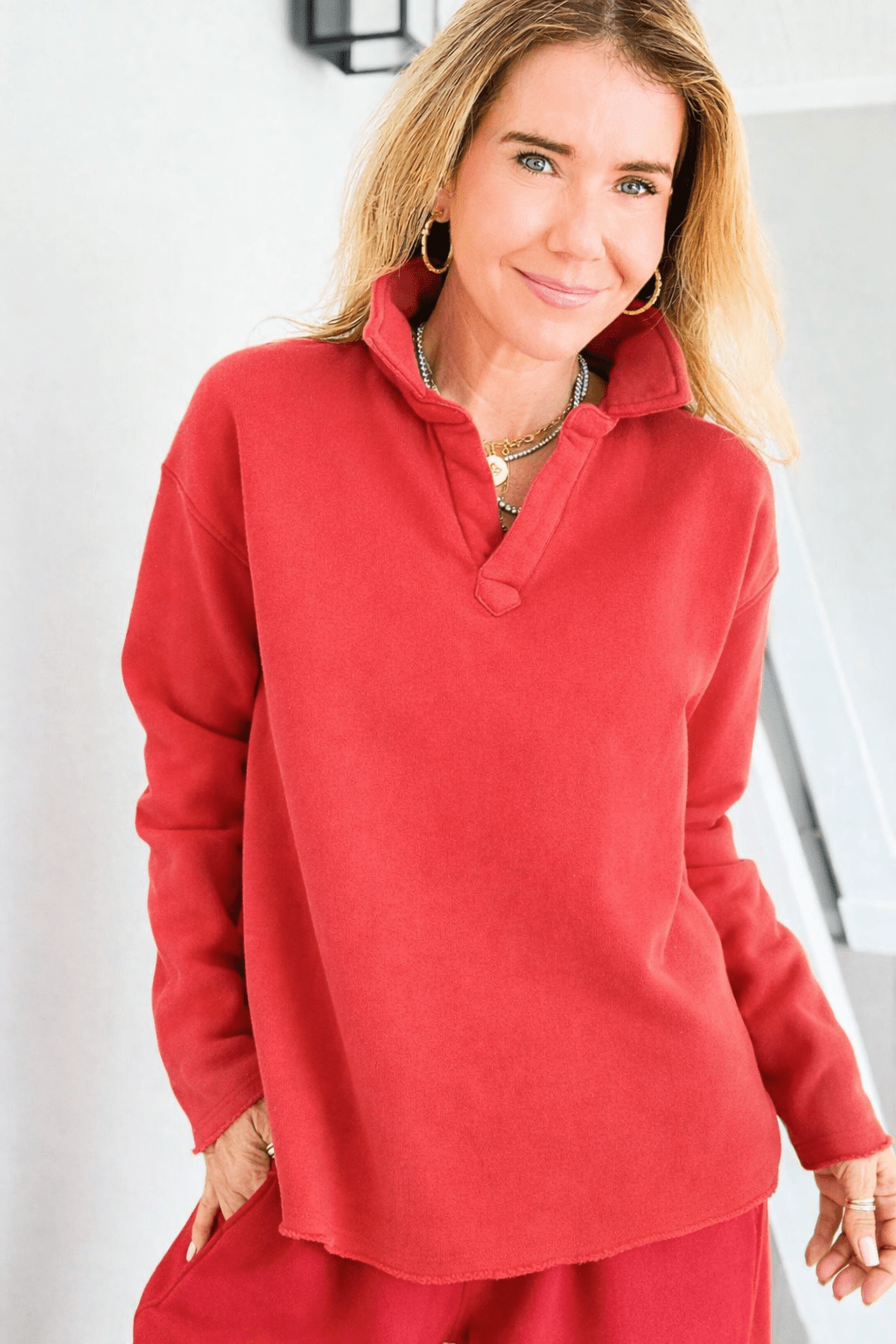 Eileen Cozy Lounge Collar Pullover Top - Peperosa