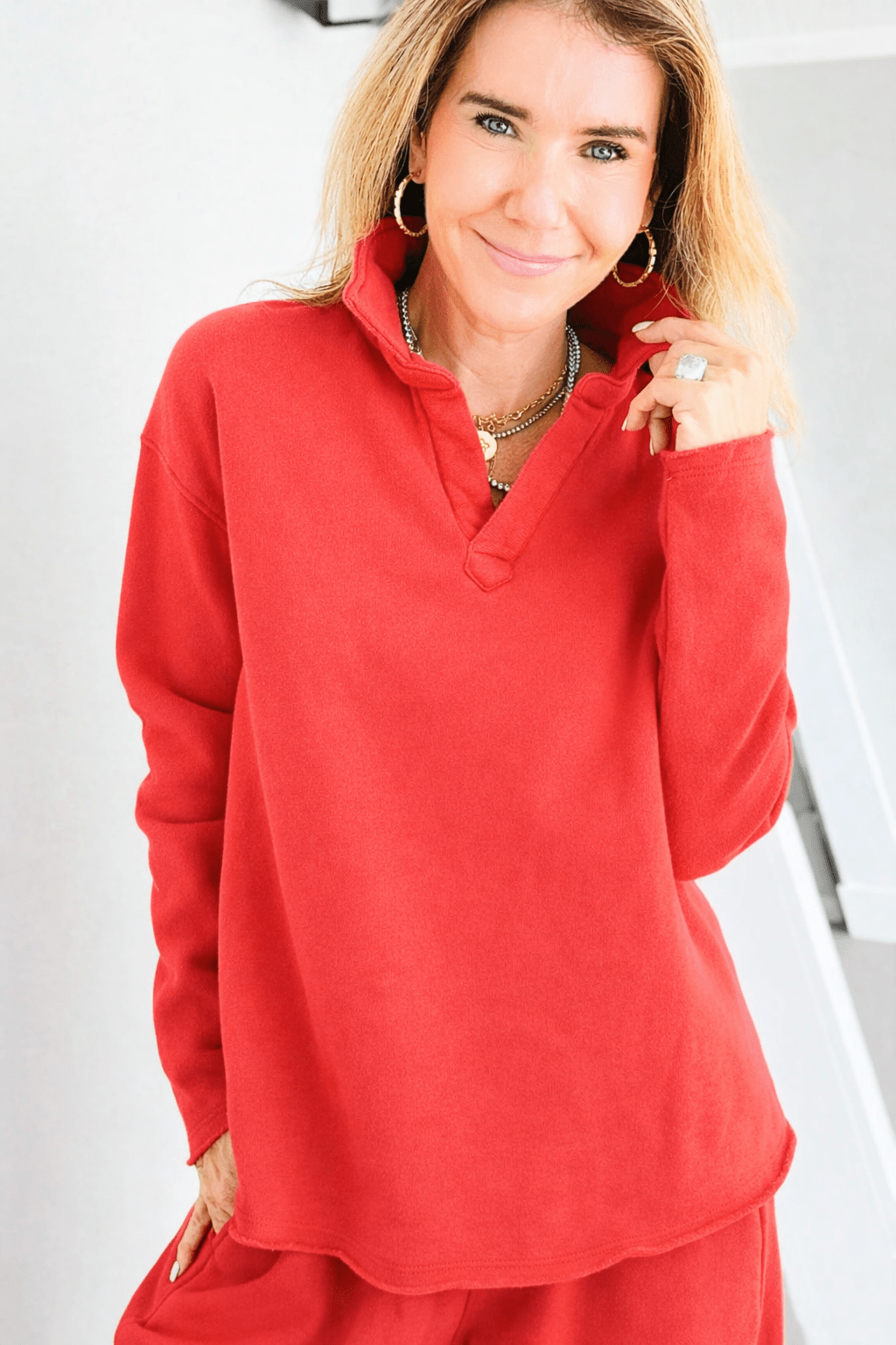 Eileen Cozy Lounge Collar Pullover Top - Peperosa