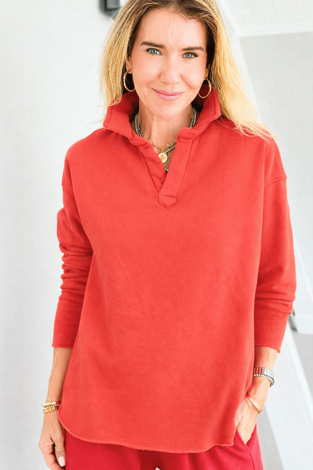 Eileen Cozy Lounge Collar Pullover Top - Peperosa