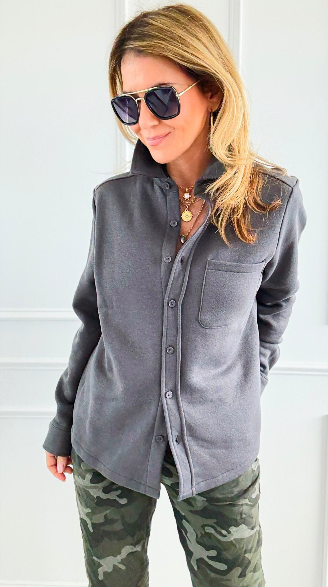 Eileen Fall Shacket - Dark Grey-160 Jackets-Rosio-Coastal Bloom Boutique, find the trendiest versions of the popular styles and looks Located in Indialantic, FL