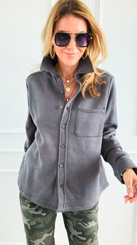 Eileen Fall Shacket - Dark Grey-160 Jackets-Rosio-Coastal Bloom Boutique, find the trendiest versions of the popular styles and looks Located in Indialantic, FL